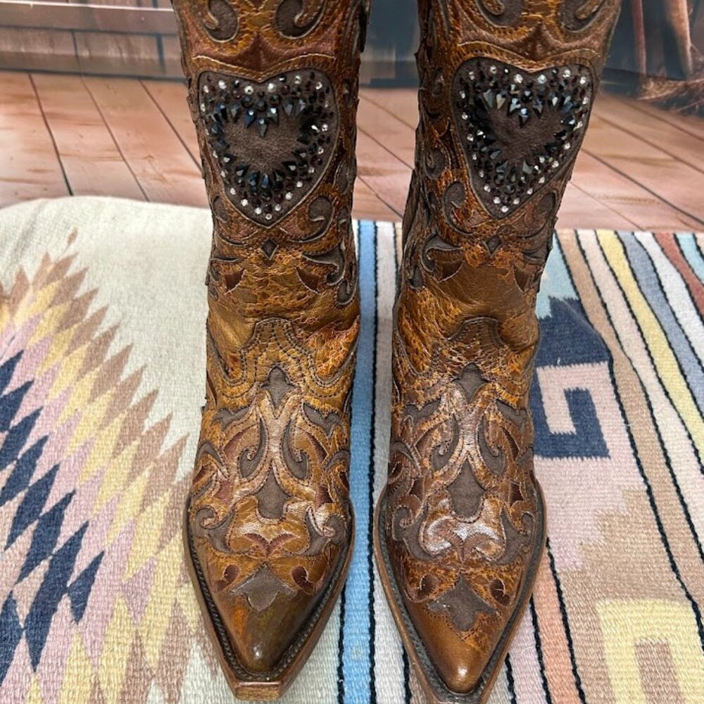 Women's Corral Leather Snip Toe Western Cowgirl Boots Size 6 1/2 - Picture 3 of 8